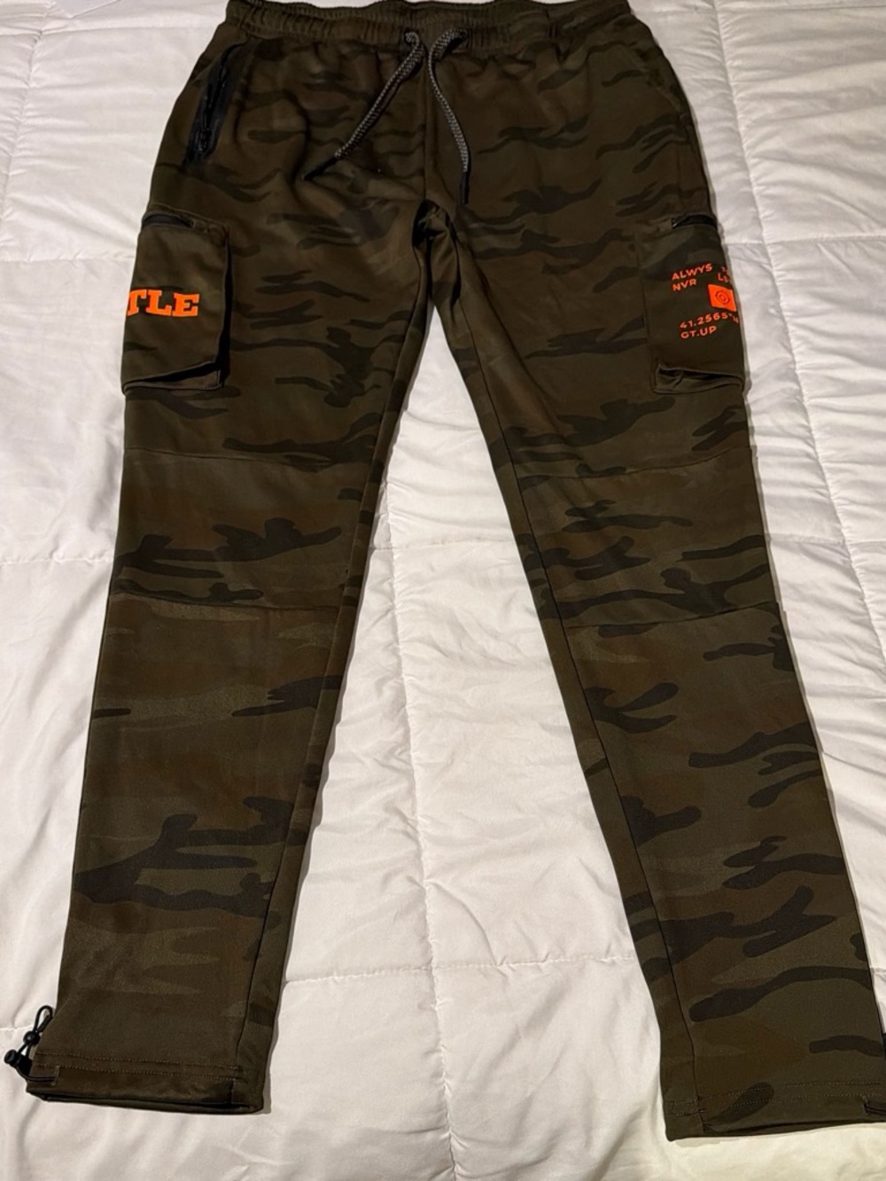 Men's Battle Camo Cargo Joggers with Orange Accent